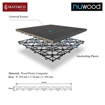 Matimco Nuwood Deck Tiles Grooved Outdoor Wood Tiles SOLD PER PIECE / BOX App 5 (6)